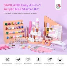 SAVILAND Essentials Acrylic Nail Kit: Premium Easy All-in-1 Nail Kit with Clear White Pink Acrylic Powder EMA Monomer Nail Drill Full Tools For Beginners Extension Carving Home DIY