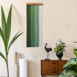 YUEMOOLIX Macrame Wall Hanging Green Boho Wall Decor Yarn Tapestry Dip-Dyed Macrame Wall Art for Living Room Bedroom Home Decor 15.75" W x 40" L