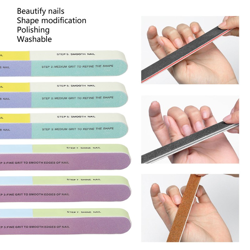 10pcs Nail File Reusable Washable Multi Functional 7 Steps DIY