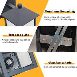 Dandray Vintage Outdoor Wall Lights Wall Mount Lantern Black Waterproof Lamp Aluminium Rustic Garden Decorative Lamp Square for Balcony Patio and Garage