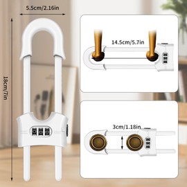 Reusable Cabinet Locks, Child Lock Sliding Cabinet Lock, U-Shape Adjustable 3-Digit Password Combination Locks for Kitchen Cabinets and Cabinets, Install without Drilling or