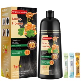 Dark Brown Hair Dye Shampoo 3 in 1 for Women & Men 100% Gray Hair Coverage - Herbal Ingredients Natural Plant Hair Color - Hair Dye in Minutes 17.6 Fl Oz