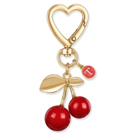 XGALBLA Cute Cherry Keychain for Women,Initial Cherry letter KeyChain Bag Charms, Kawaii Heart Flower Daisy Key chains Accessories Decor for Girls Purse Backpack(T)
