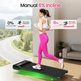 Akluer Portable 2.5HP Brushless Motor Walking Pad with LED Screen 6% Manual Incline Under Desk Feature Electric Type color: Black