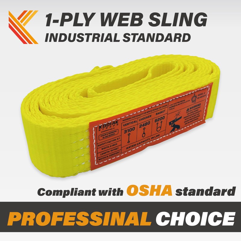 1-Ply Webbing Sling 2”x 15ft Lifting Straps 1Pack Heavy Duty