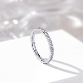 Zakk Women Titanium Eternity Ring Cubic Zirconia Engagement Promise Wedding Band 2mm Comfort Fit (Silver-Full Eternity,Size Z)