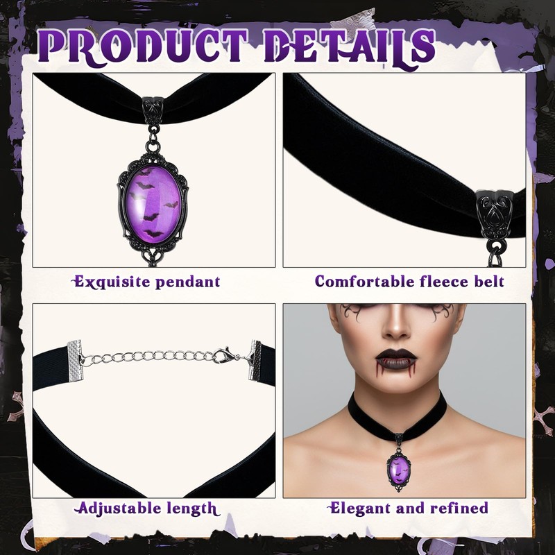 Huquary Blood Bat Cameo Choker Necklace Gothic Cabochon Pendent Necklace