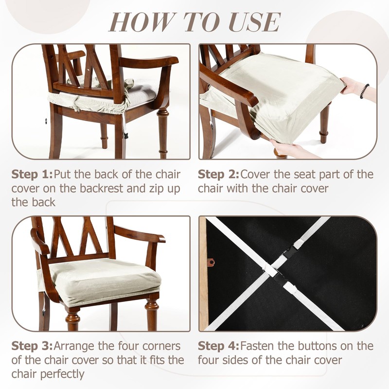 Havawish Large Velvet Dining Room Chair Seat Covers with Armrest