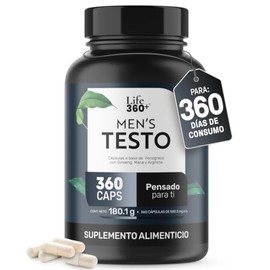 LIFE 360+ Mens Testo L-Arginina Maca Negra Roja y Amarilla| 360 cápsulas