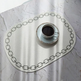 Artepele artificial leather oval chain embroidery table mat 2 pieces, denim blue denim blue_brown brown / 아르떼펠레 인조가죽 오발 체인자수 테이블 매트 2장, 데님블루데님블루_브라운브라운