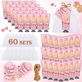 VISCOO 60 Sets Baby Shower Hand Cream, Baby Shower Party Favors Gifts for Guests Bridal Shower, Wedding Hand Cream Gifts,Thank You Gifts,Travel Size Hand Lotion Bulk for Wedding (Pink Bear)