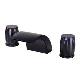QQAMOGNNK 3 Hole Basin Mixer Bathroom Sink Faucets Waterfall Bathroom Basin Faucet Double Handle 3 Hole Bathroom Faucet-Black