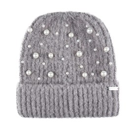 Jessica Simpson Women's Warm Cozy Knit Cuffed Beanie Hat, Grey Pearl, One Size