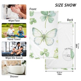 senya St. Patrick's Day Towels Green Watercolor Butterfly Clover Cotton Hand Towels Face Towels for Bathroom Kitchen Gym Shower Soft Highly Absorbent 16 x 28 in