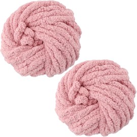 Thick Wool for Hand Knitting, 2 x 250 g, Chenille Chunky Wool, 2 cm Wool, Thick Yarn, Soft Arm Knitting, XXL Wool for Crocheting, Can be Used for Knitting Blankets, Scarves and Hats (Pink)