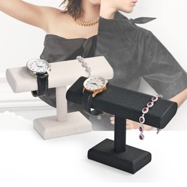 Papten PU Leather Jewellery Stand Display Watch Holder Organiser Watch Stand T-Bar Display Jewellery Stand Bracelet Organiser (Black)