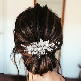 Catery Bridal Hair Comb Crystal Hair Pieces Rhinestone Wedding Clip Accessories for Brides and Women (Silver)
