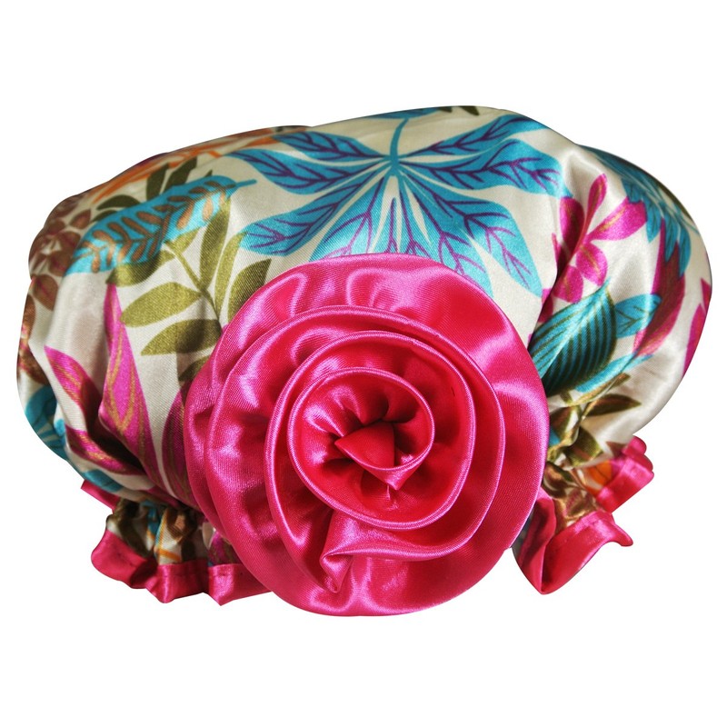 Kella Milla Stylish Satin Shower Cap - Vibrant Leaves