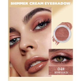 Shimmer Cream Eyeshadow, Ultra-Blendable Glitter Eye Shadow with Moisturizing Formula, Waterproof Long Lasting & Highly Pigmented, Single Creme Eyeshadow Pot Highlighter Makeup for Women-04#Warm Peach