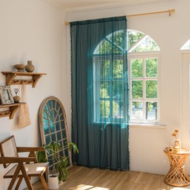 Sutuo Home Boho Curtains 96 inches Long for Bedroom Living Room Nursery Room, Crochet Lace Sheer Bohemian Hollow with Tassels,Window Treatment Drapes, Rod Pocket 1 Panel 59" W x 96" L, Turquoise