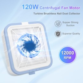 CGBE Nail Dust Collector, 120W Low Noise Dust Collector Nail Tech with Strong Suction Power, Professional 3-Speed Adjustment Nail Dust Collector Quiet for Nail Salon with Reusable Filters, Blue