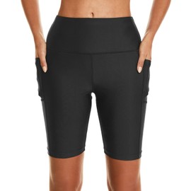 HODOSPORTS Women's 9'' Swim Shorts UPF 50+ High Waisted Board Shorts with Pockets Liner Quick Dry Swimsuit Bottoms Black XL