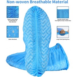 ioiopeak Shoe Covers Disposable 50 Pack (25 Pairs) - Durable, Non-Slip, Water Resistant, and Recyclable Boot Covers for Indoor and Outdoor Use - One Size Fits Most (Non-woven-Blue)