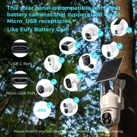 Vicohome 5V Solar Panels for Security Cameras, 23% Energy Conversion Rate,9.8Ft Cable, USB C & Micro-USB Compatible, Weather Resistant, 360° Adjustable Bracket, for Tapo Eufy Aosu Battery Cams .etc