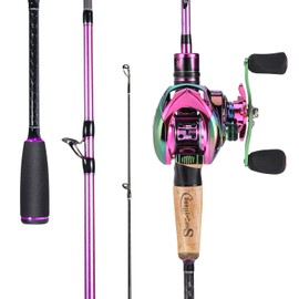 Sougayilang Baitcaster Combo, Fishing Rod and Reel Combo-5.9ft and Right Handed Reel-Purple