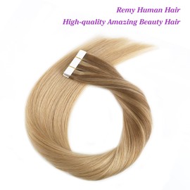 ABH AMAZINGBEAUTY HAIR Tape in Extensions Hair Extensions Tape in Real Human Hair Semi-permanent Skin Weft Balayage Golden Brown Fading to Golden Blonde Highlight Blonde 50g 20pcs #B10-16P16 14 Inch