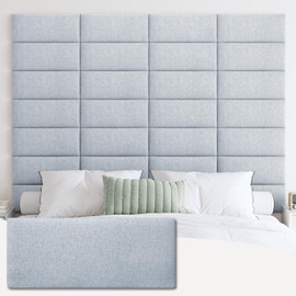 IFNOW Upholstered Wall Mounted Headboard, 3D Soundproof Wall Panels Peel and Stick Headboard for King Size, Reusable and Removable Tufted Bed Headboard in Blue White(12 Panels, 10" x 24")