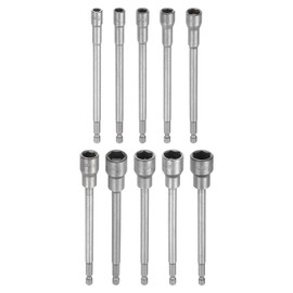 sourcing map 10pcs Nut Driver Drill Bit 6-15mm Metric Impact Socket 1/4" Hex Shank 6" (150mm) Extra Long Magnetic 6-Point Sockets Quick-Change CR-V Steel Bolt Setter for Power Drill Drivers