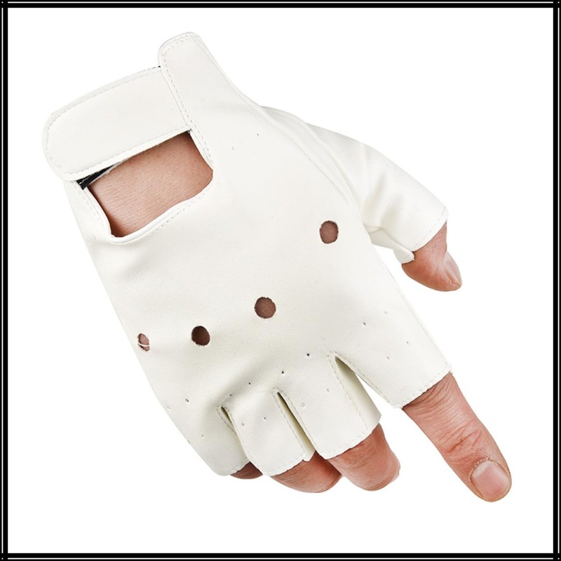 White Fang NT152 Gloves, Rock, Punk, Leather, Fingerless, Street, Velcro,