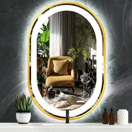 TiliKuly 20 x 32 Inch Gold Oval LED Vanity Mirror with Lights Smart Memory 3 Color Dimmable Anti-Fog 32 Inch Gold Frame Oval Lighted Mirror for Bathroom Wall LED Ovals Mirror with Lights Golden Frame