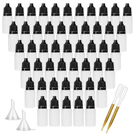 DONQL Pack of 50 Eye Dropper Bottles 10 ml Squeezable Dropper Bottles Liquid Container Dropper Bottle 10 ml Bottles for Liquid with 2 Set Stickers and 2 Funnel and 2 Test Tube