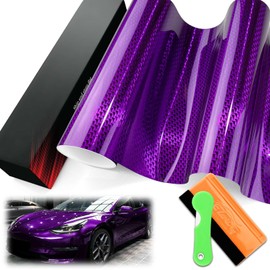 1FTx5FT PET Stealth Carbon Fiber Gloss Royal Purple Vinyl Wrap Auto Car Sticker Decal Film Sheet Bubble Free Air Release Technology with Tool Set