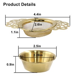 Moicstiy 4 Pack Tea Strainers with Drip Bowls, Stainless Steel Tea Strainer Bowl Loose Leaf Tea Filter for 2.5-4 Inch Cup Mouth (Gold)