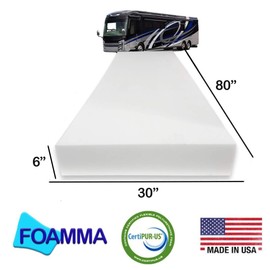 Foamma 6” x 30” x 80” Camper/RV Travel High-Density Bunk Mattress Foam Replacement, Made in USA, Comfortable, Travel Trailer, CertiPUR-US Certified, Cover Not Included