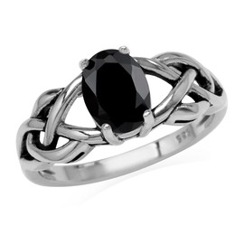 Silvershake 1.5 ct Natural 8X6mm Oval Black Onyx Stone 925 Sterling Silver Celtic Knot Solitaire Ring Jewelry Size 10