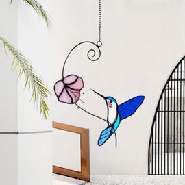 1PC Colorful Hummingbird Stained Glass Suncatcher, Handcrafted Window Hanging Ornament for Home Wall Garden Decor, Unique Gift for Bird Lovers, Nature Enthusiasts, Women Mom