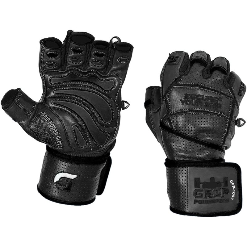 Elite Leather Gym Gloves with Built in 2" Wide Wrist