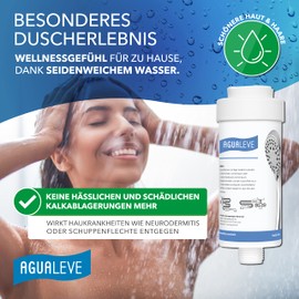 AGUALEVE® Water Filter Shower - Shower Filter | In White | Against Limescale, Heavy Metals, Chlorine, Dirt, Bacteriostatic Effect | More Beautiful Skin & Hair | TÜV Certified Brand Quality Made in EU
