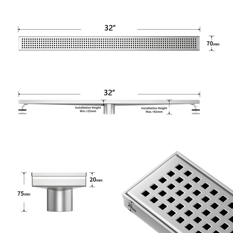 NEODRAIN Supports USA Dropship 32 Inch Stainless Steel Shower Drain