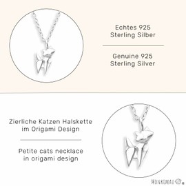Monkimau Women's Necklace with Origami Cat Pendant Made of 925 Sterling Silver Cat Necklace Silver Women Charm Chain Jewellery Gifts for Children Girls Women, Stainless Steel