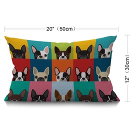 BGBDEIA Dog Cushion Cover Funny Boston Terrier Face Art Portrait Icon Cotton Linen Decorative Rectangular Throw Pillow Cover Pillowcase for Sofa and Bed Couch 12"X20" 30 x 50 cm