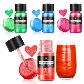 Edible Glitter for Cocktails - 4 Colors Luster Dust Edible Set, Food Grade Shimmer Powder for Drinks, Baking, Cakes, Cookies, Fondant, Strawberries, DIY Edible Art, Vegan & Party Decor (5g/Bottle)