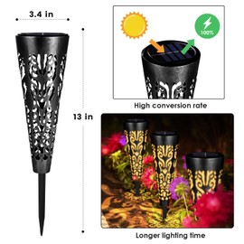 pearlstar Solar Lights Outdoor Garden Decorative Pathway Lights Waterproof Unique LED Solar Stake Lights for Patio Yard Walkway Driveway Landscape Decor, Conical, Warm Lights, Black-6pack