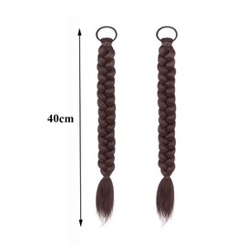 2Pcs Braided Ponytail Extension with Hair Ties Synthetic Hairpiece Straight Wrap Around Ponytail Braided Hair Extensions for Women Girls Daily Wear(Dark Brown)