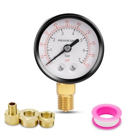 Innfeeltech 1-Pcs 50 mm Well Pump Pressure Gauge BSP 1/4 Inch 0-7 Bar 0 ~ 100 Psi with 2 Pieces Socket 1/4 Inch to 3/8 Inch, 1/4 Inch to 1/2 Inch and 1 Piece Hex Nipple Reducing 1/4 Inch to 1/8 Inch,