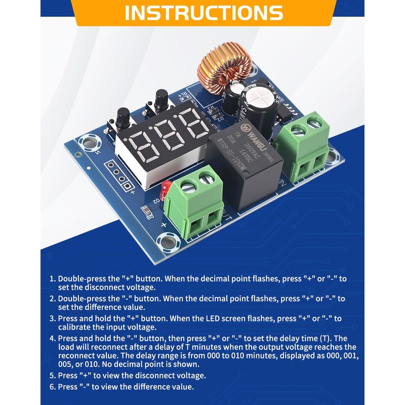 LYLANMO 8PCS DC Voltage Protection Digital Low Voltage Protector Disconnecting